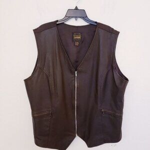Vintage Venezia Genuine Leather Brown Zip Front Vest with Pockets Size 22/24 EUC